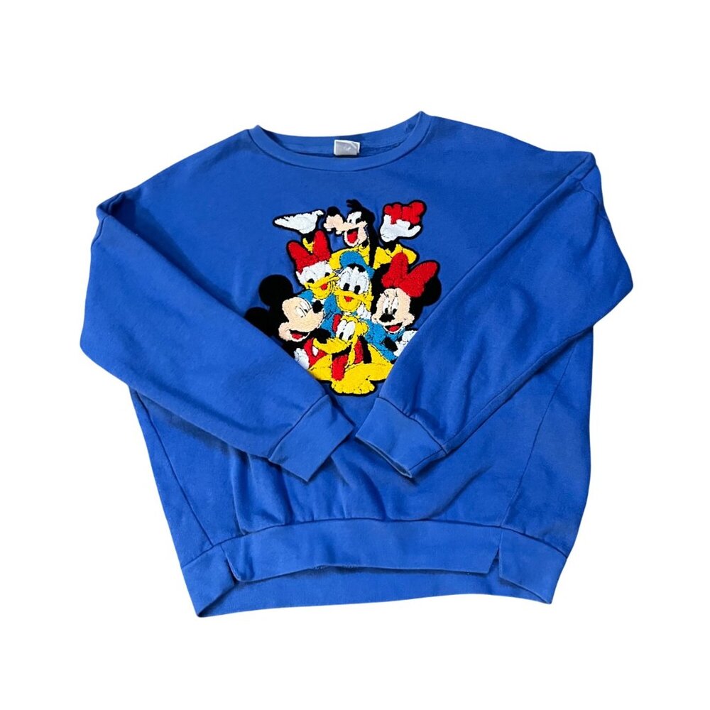 Disney Youth L? Sweatshirt Mickey Minnie Goofy Donald Blue Used - Picture 15 of 16